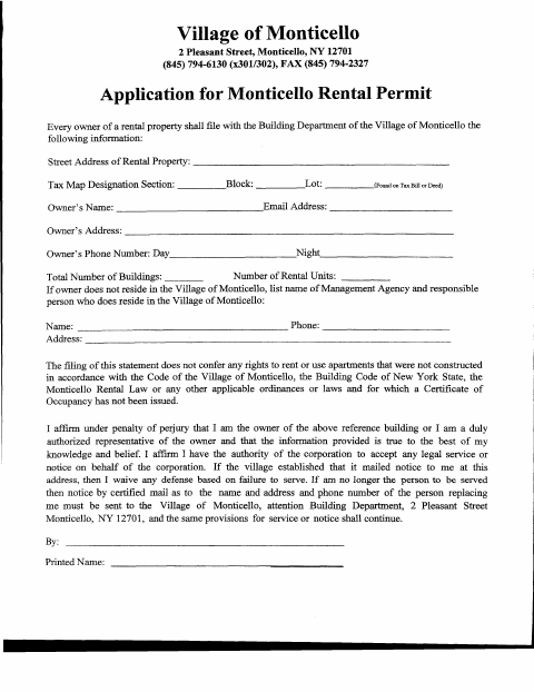 First page of the Rental Permit Application
