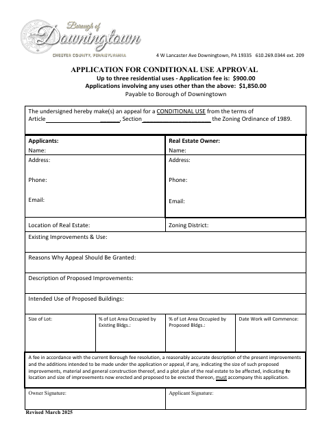First page of the Application for Conditional Use Approval