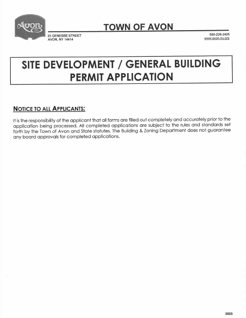 First page of the Site Development / General Building Permit Application