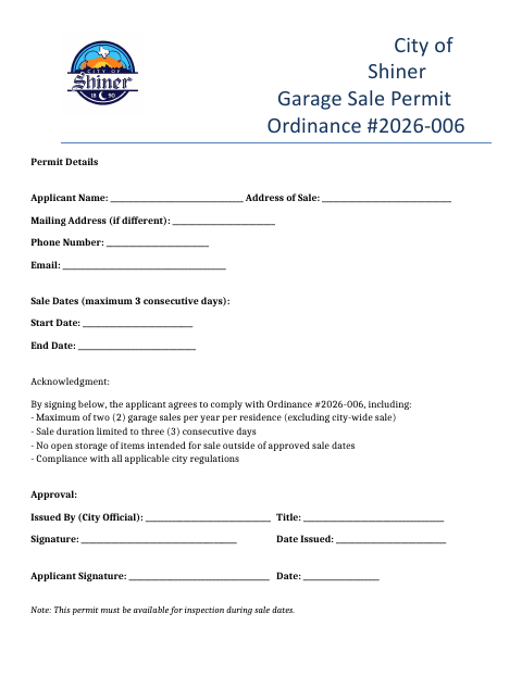 First page of the Garage Sale Permit