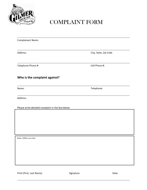 First page of the Complaint Form