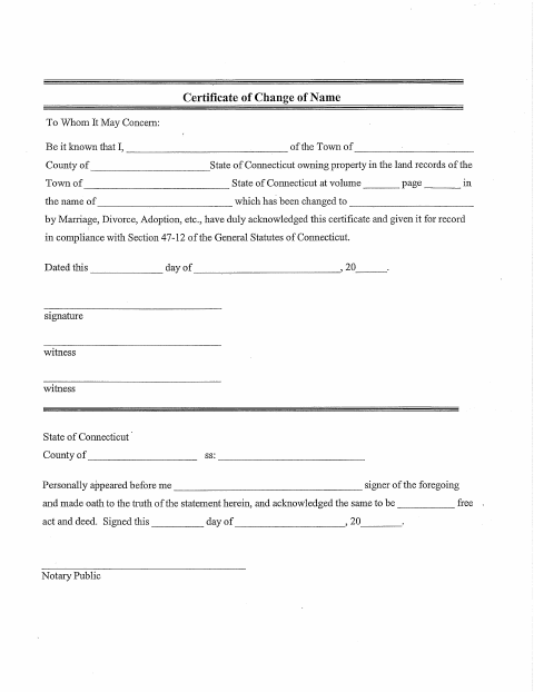 First page of the Certificate of Change of Name