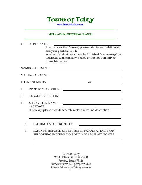 First page of the Application for Zoning Change