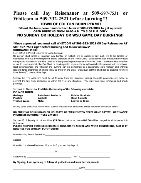 First page of the Burn Permit