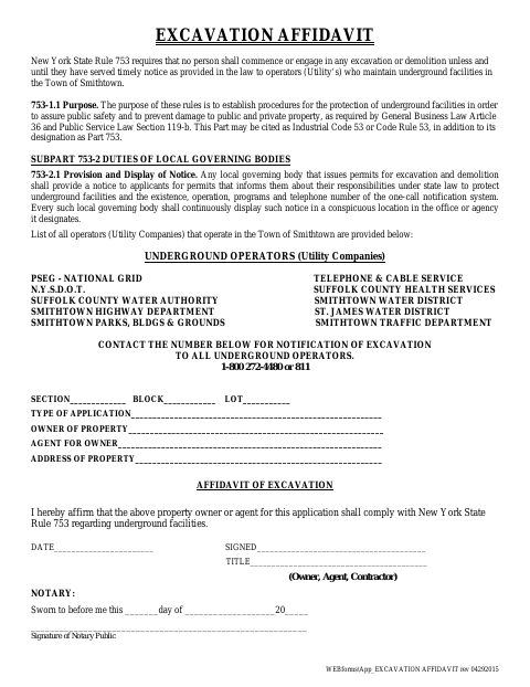 First page of the Excavation Affidavit