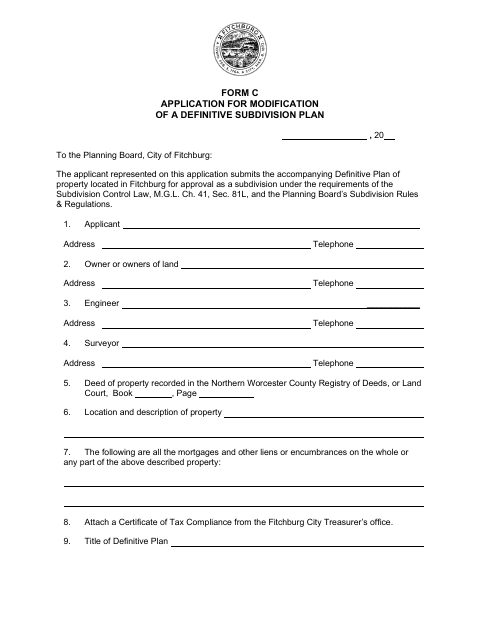 First page of the Application for Modification of a Definitive Subdivision Plan