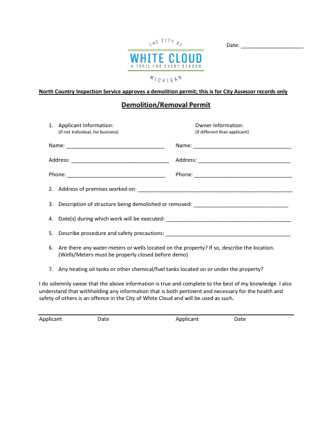 First page of the Demolition/Removal Permit