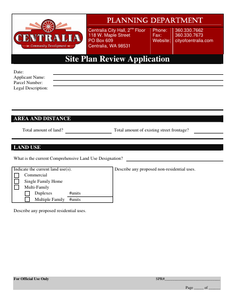First page of the Site Plan Review Application