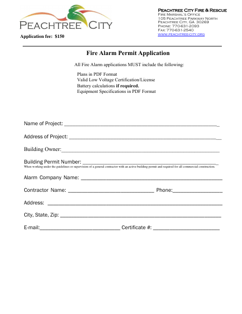 First page of the Fire Alarm Permit Application