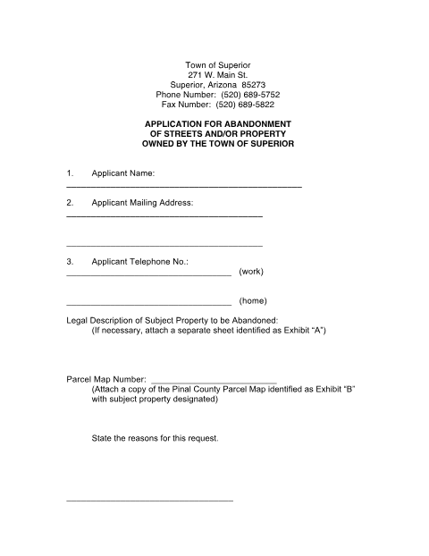 First page of the Application for Abandonment of Streets and Property