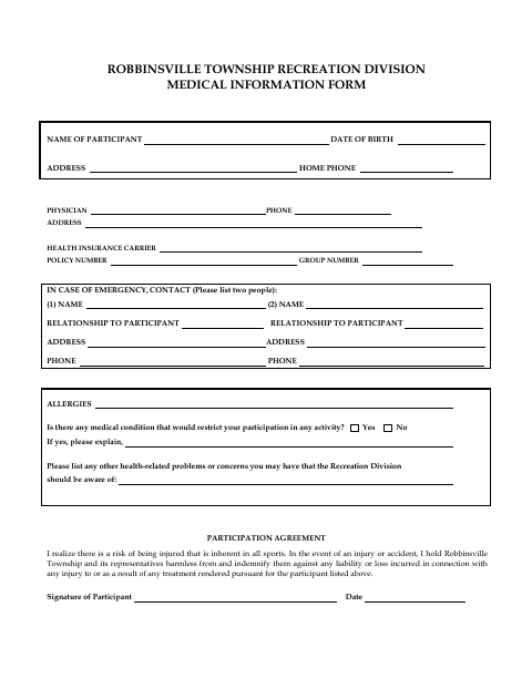 First page of the Medical Information Form