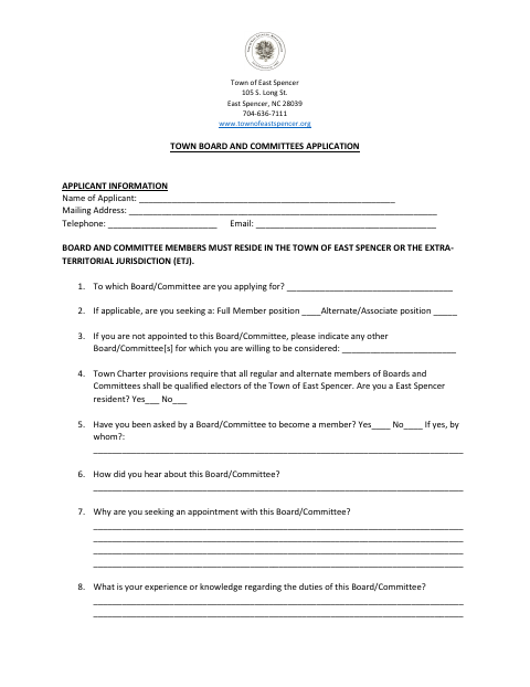First page of the Town Board and Committees Application