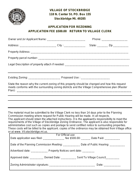 First page of the Application for Rezoning