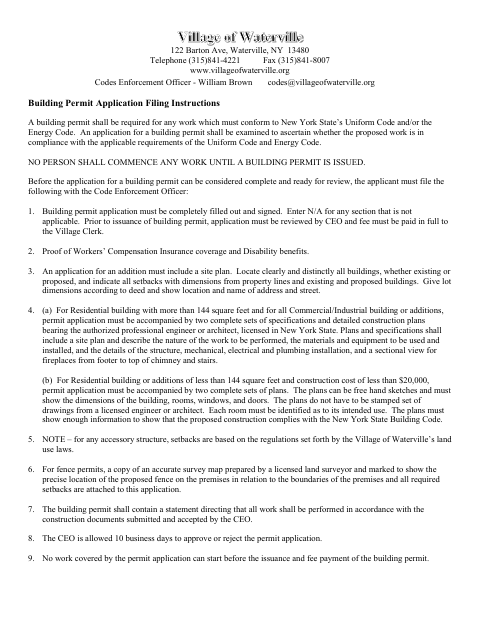 First page of the Building Permit Application