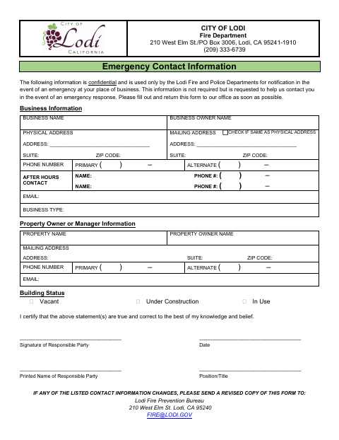 First page of the Emergency Contact Information
