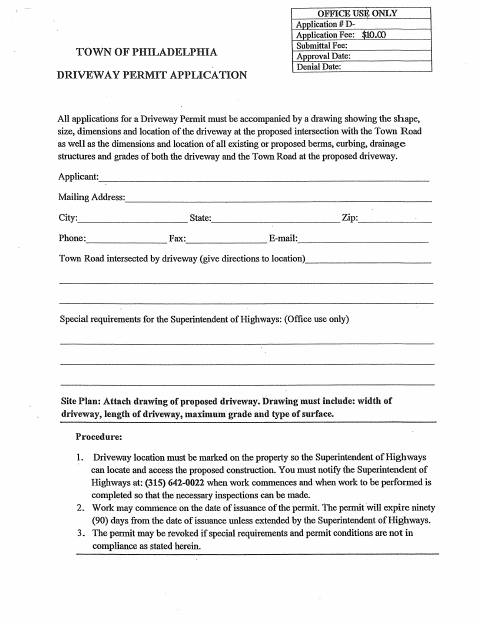 First page of the Driveway Permit Application
