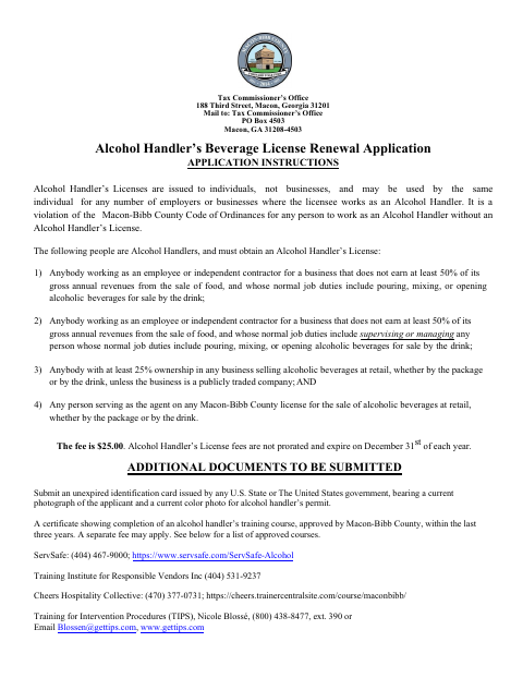 First page of the Alcohol Handler's License Renewal Application