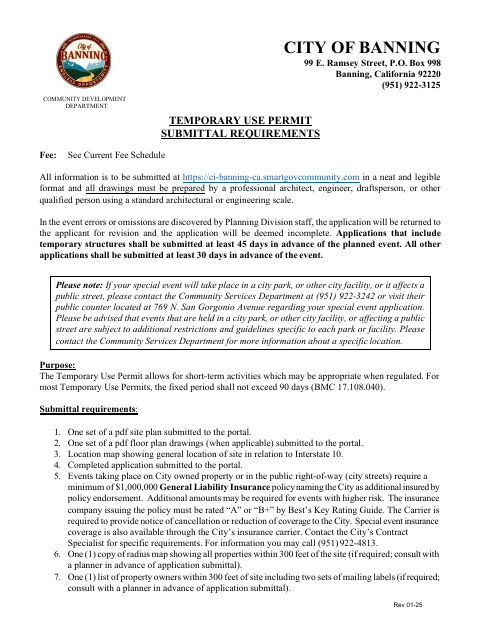 First page of the Temporary Use Permit Application