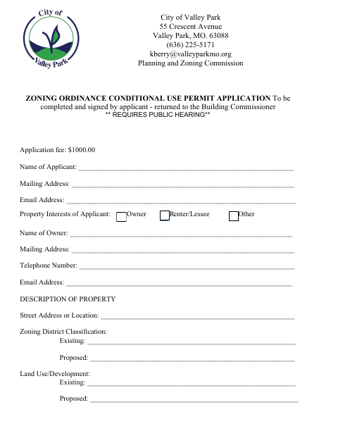 First page of the Zoning Ordinance Conditional Use Permit Application