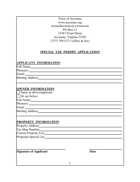 First page of the Special Use Permit Application