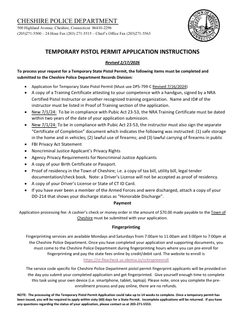 First page of the Temporary Pistol Permit Application