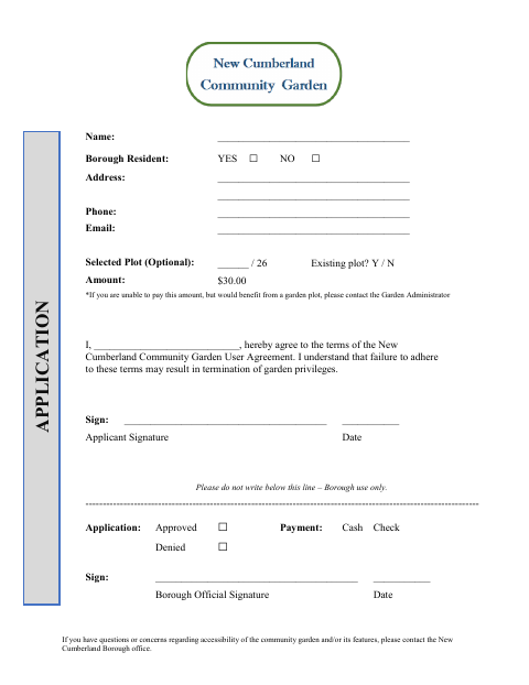 First page of the Community Garden Application