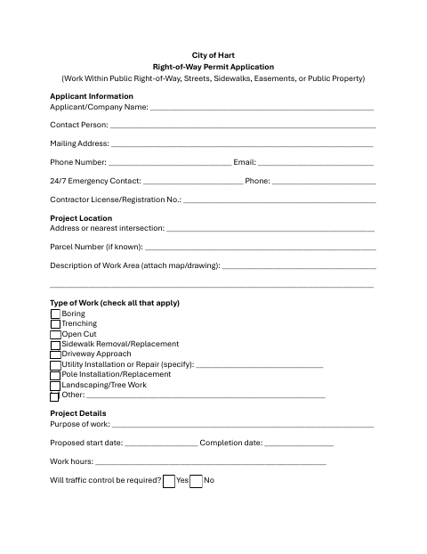 First page of the Right-of-Way Permit Application