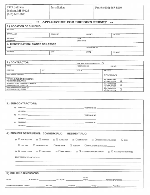 First page of the Building Permit Application