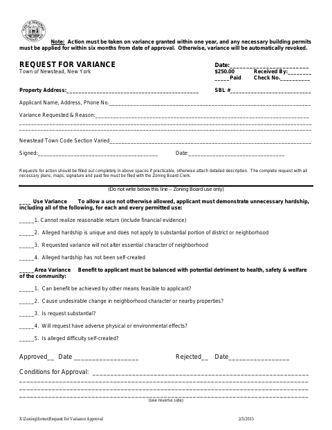 First page of the Request for Variance