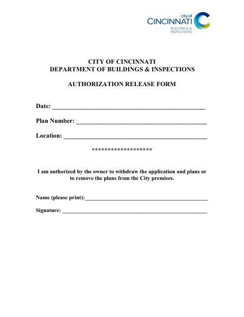 First page of the Authorization Release Form