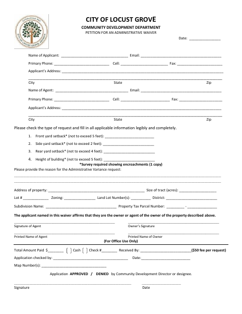 First page of the Petition for an Administrative Waiver