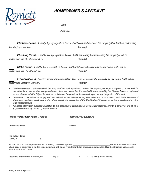 First page of the Homeowner’s Affidavit