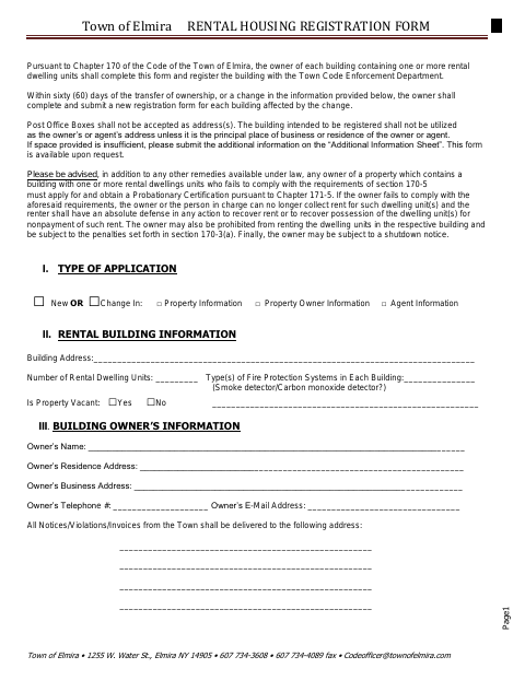 First page of the Rental Housing Registration Form