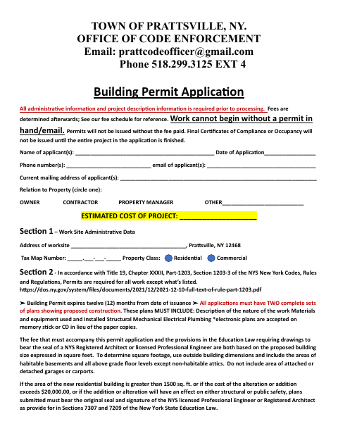 First page of the Building Permit Application