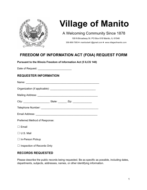 First page of the Freedom of Information Act (FOIA) Request Form