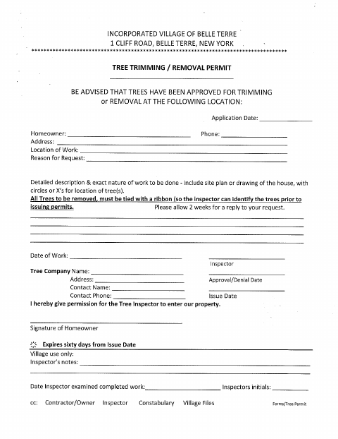 First page of the Tree Trimming / Removal Permit Application