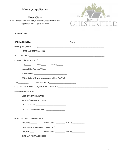 First page of the Marriage Application