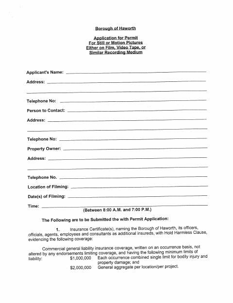 First page of the Filming Permit