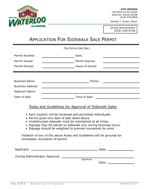First page of the Sidewalk Sale Permit Application