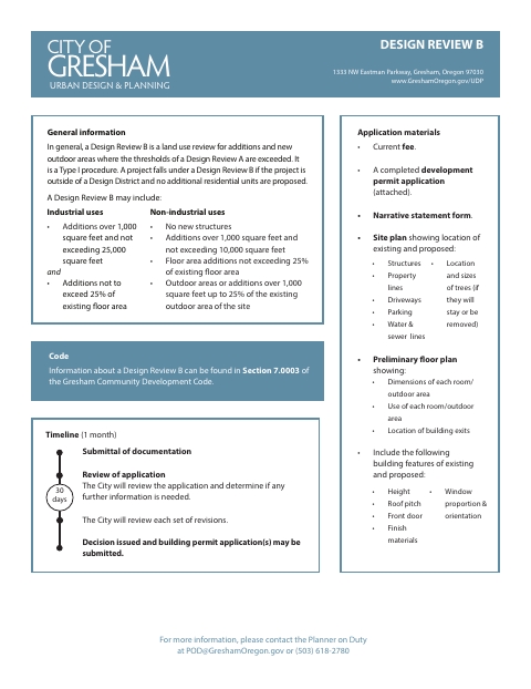 First page of the Design Review B Application