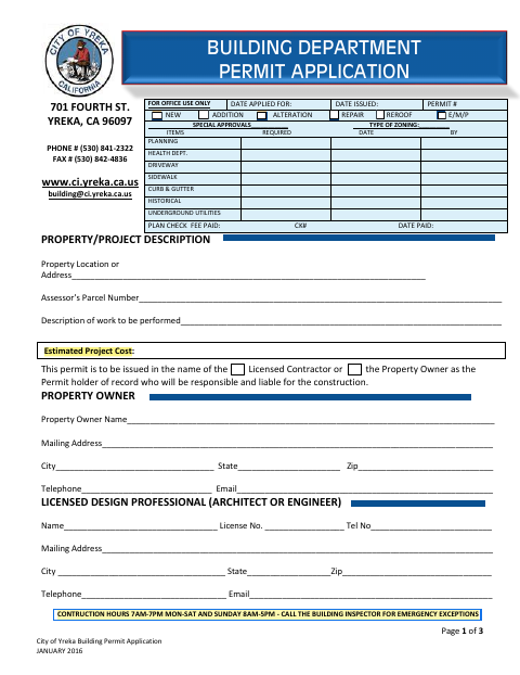 First page of the Building Permit Application