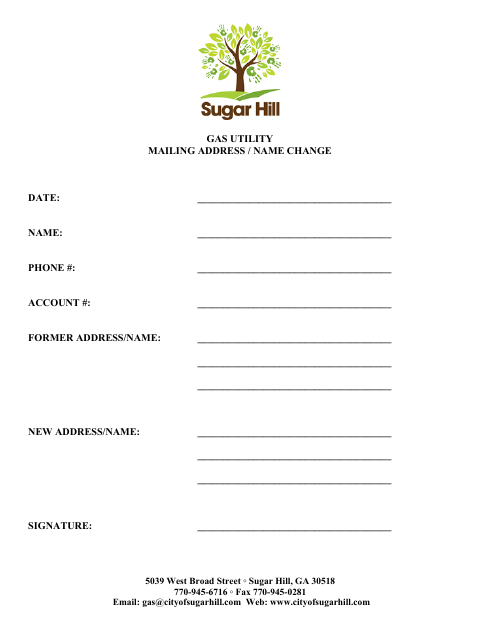 First page of the Gas Utility Mailing Address / Name Change
