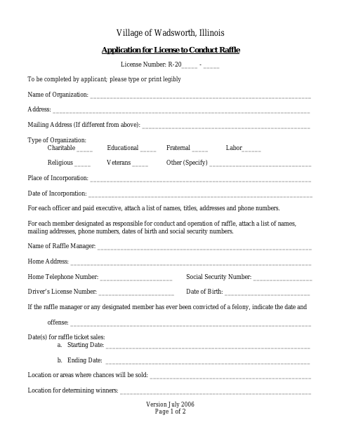 First page of the Application for License to Conduct Raffle