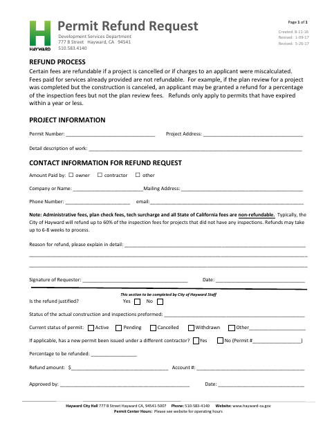 First page of the Permit Refund Request