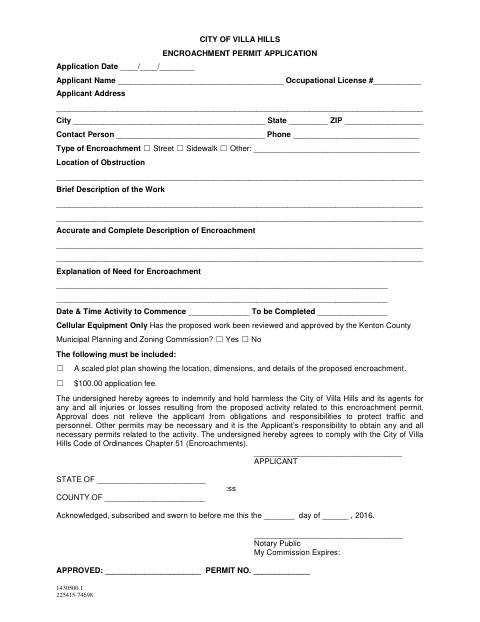 First page of the Encroachment Permit Application