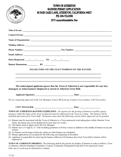 First page of the Banner Permit Application