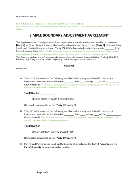 First page of the Simple Boundary Adjustment Agreement