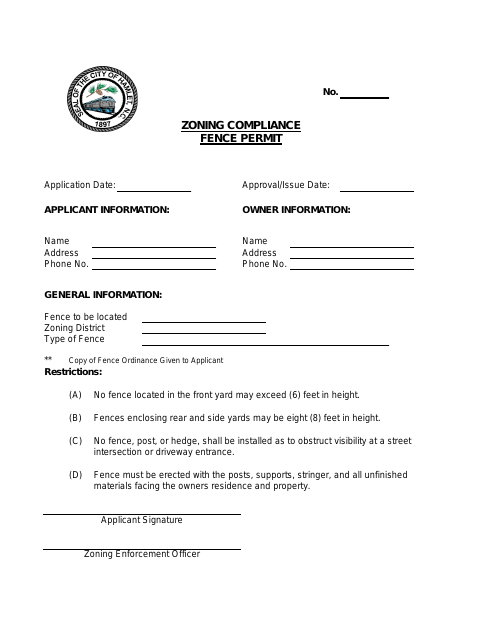 First page of the Fence Permit