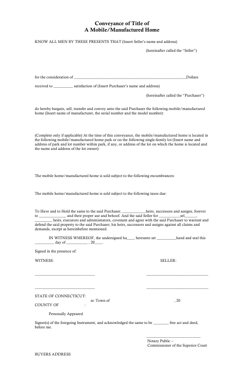 First page of the Mobile/Manufactured Home Title Conveyance