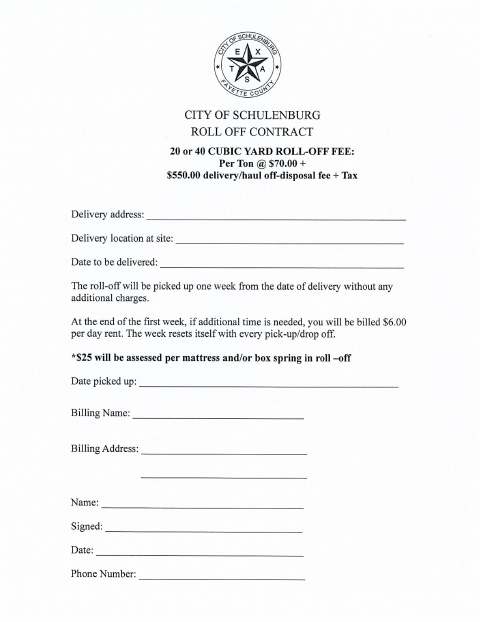 First page of the Roll-Off Contract